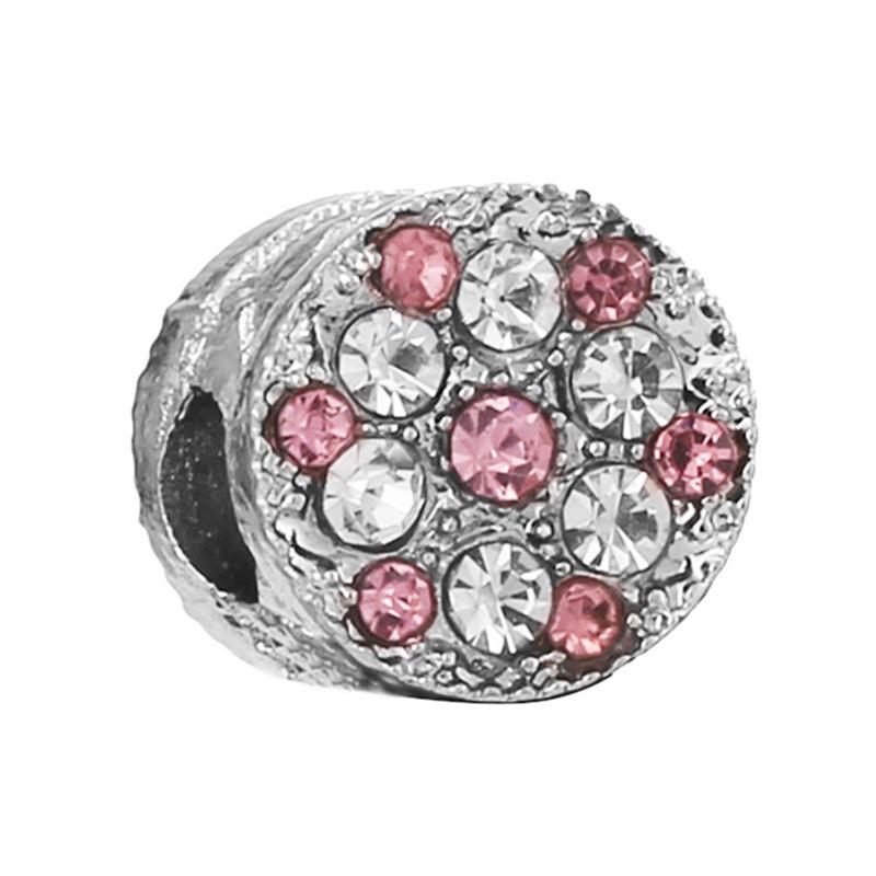 New Silver Plated Pink Diamond Butterfly Alloy Large Hole Charm Beads For DIY Bracelet Necklace Jewelry Accessories Gift