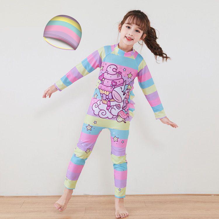 

Adorable Long-Sleeve Baby Girl Swimsuit with Sun Protection and Conservative Trousers for Beach and Surfing. M (3-4 years) 100 cm