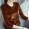 2025 Spring Autumn Women European and America Trend Slim Gold Velvet Bottoming Shirt Korean Temperament Gentle Loose Warm Long Sleeve Shirt