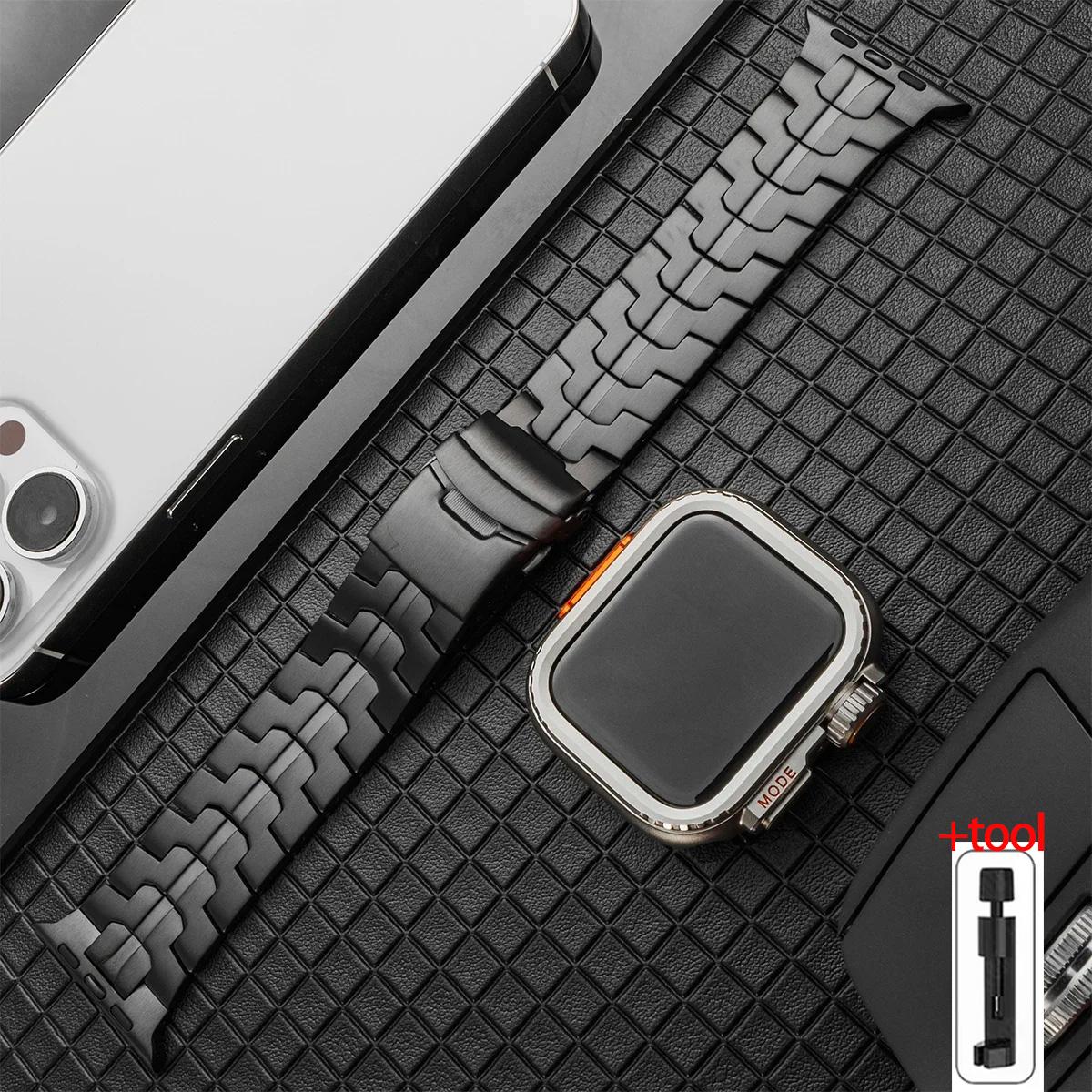 

Розкішний титановий браслет + корпус для Apple Watch Ultra ремінець 44 мм 45 мм 46 49 мм титановий конектор для IWatch серій 10 9 8 7 6 5 4 45mm series 9 8 7