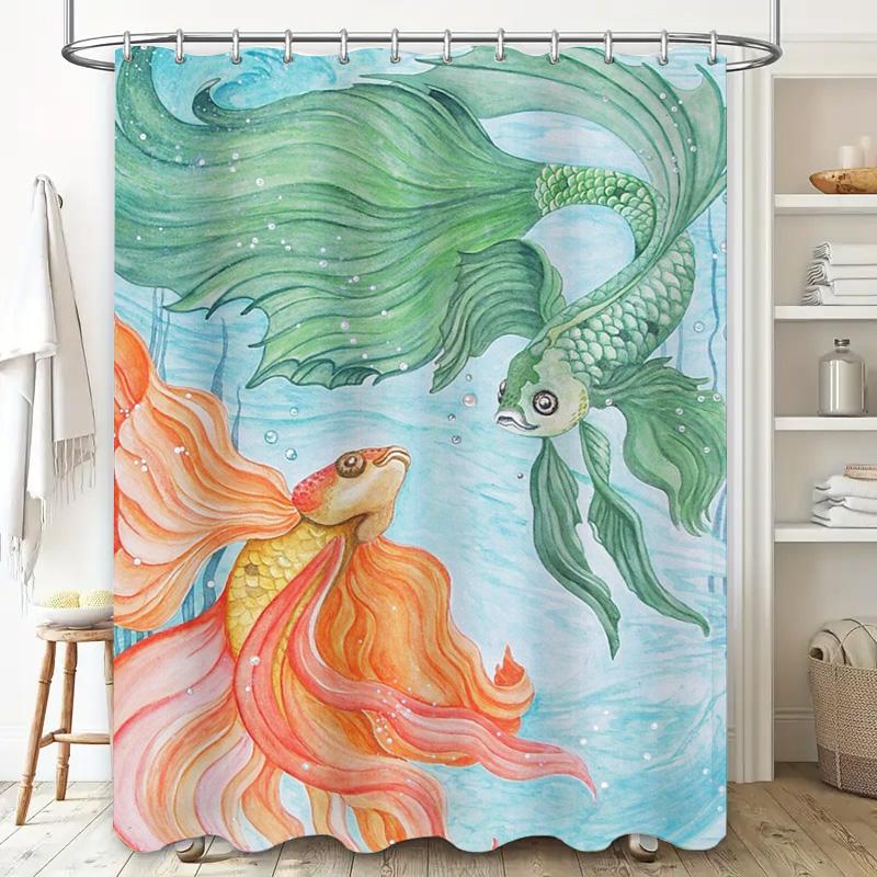 Artistic Fish Design Shower Curtain with Vibrant Colors Perfect for Bathroom Decor