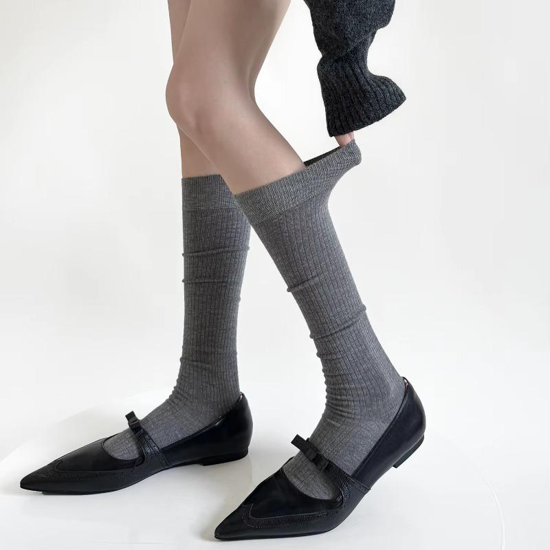 Women Stockings Autumn and Winter Simple Knee Socks School Girls Solid Color Black White Gray Long Socks Stocking