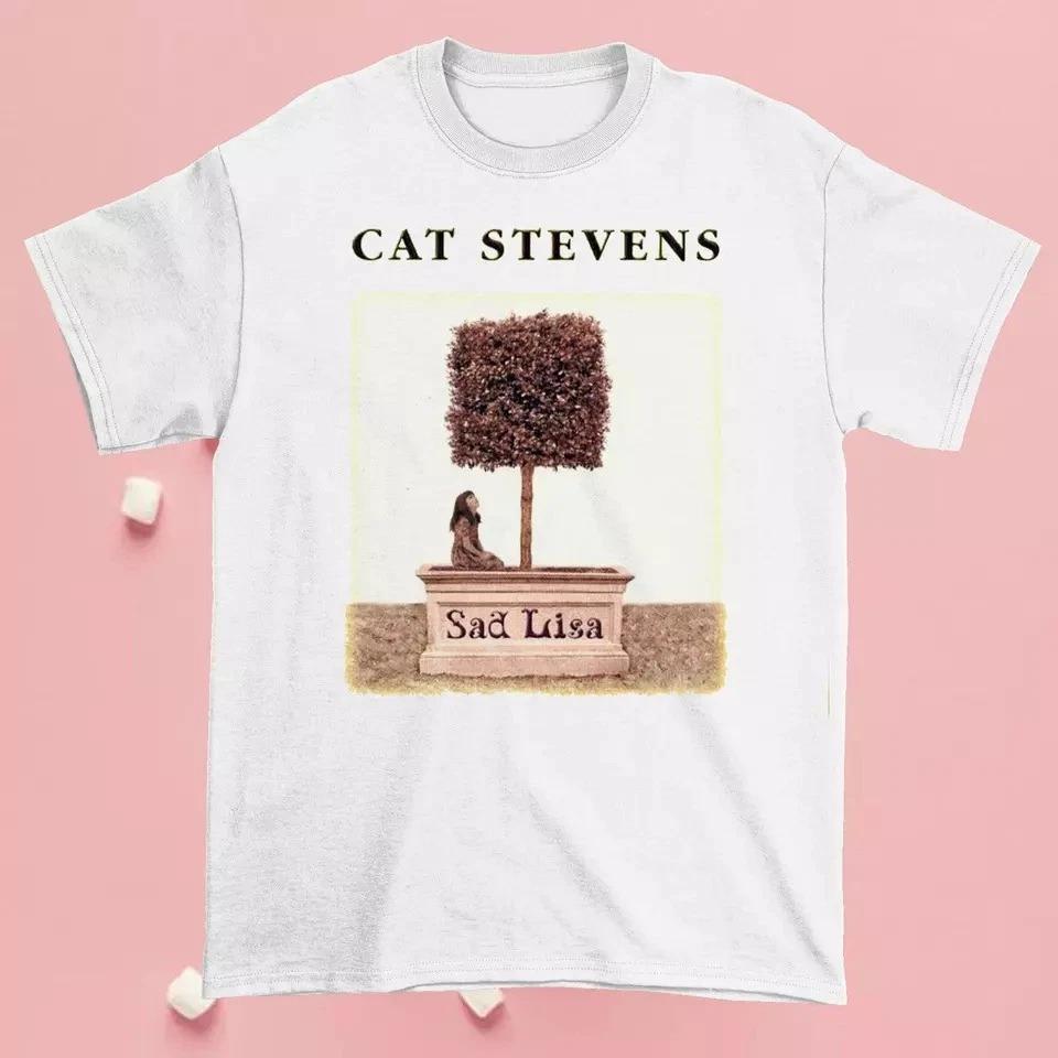 SALE Sad Lisa Cat Stevens White T-Shirt All Size Unisex