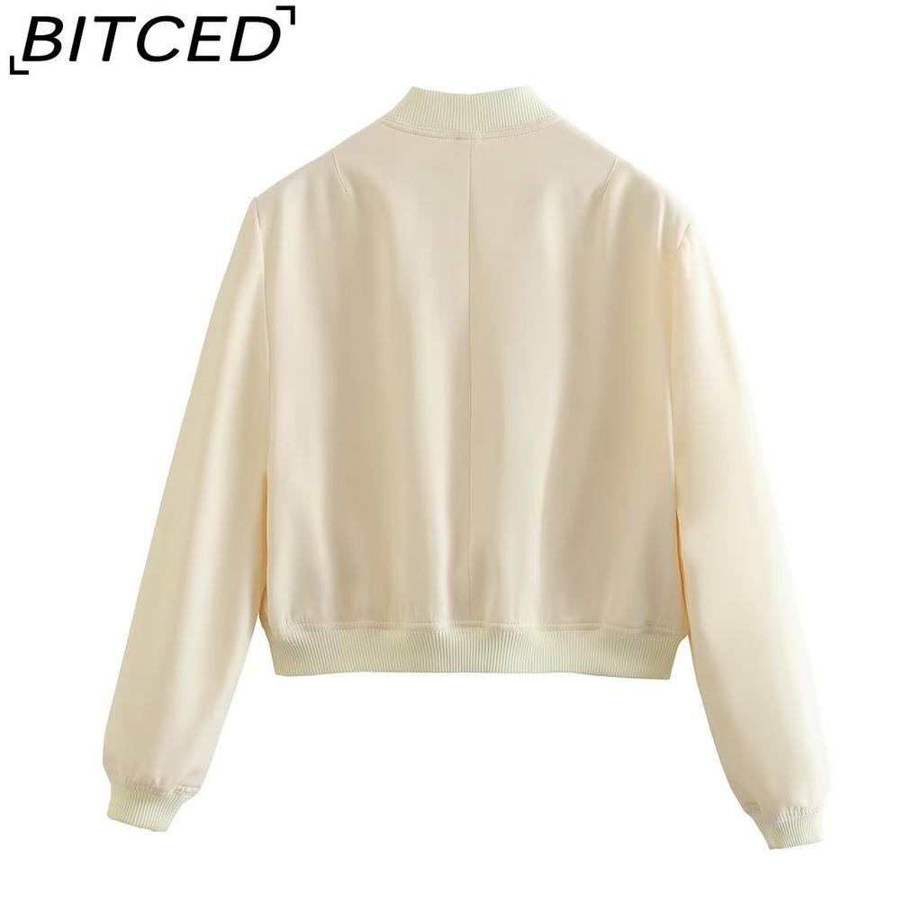 BITCED Spring Women's Oversized Pocket Jacket with Stand Collar