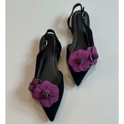 Fashion New Style Fashion Sexy Flower Pointed Toe Thin Low Heels Pumps Women Elegant Wedding Slingback Mules Shoes Zapatos De Mujer