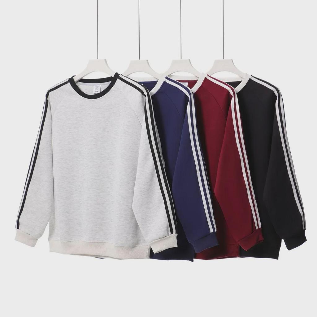 American Retro College Style Striped Pullover: Loose Fit, Round Neck, Long Sleeve Sweatshirt