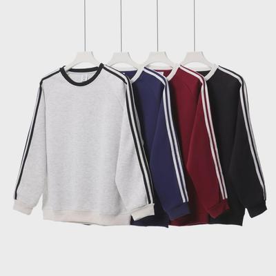 American Retro College Style Striped Pullover: Loose Fit, Round Neck, Long Sleeve Sweatshirt