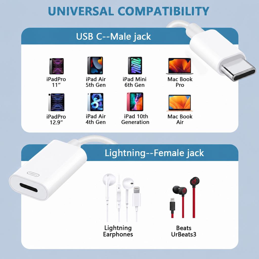 USB C To Lightning Audio Adapter for iPhone 15 Pro Max 15 Plus Type C Male To Lightning Female Headphone Converter for iPad Pro Air Mini MacBook No