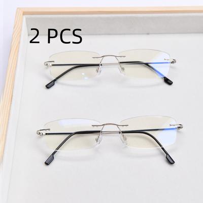 2PCS Suit Retro Frameless Ultra Light ForWomen Men Reading VisionGlasses Blocking Blue Light Computer Presbyopia Eyewear Eyeglasses +1.0