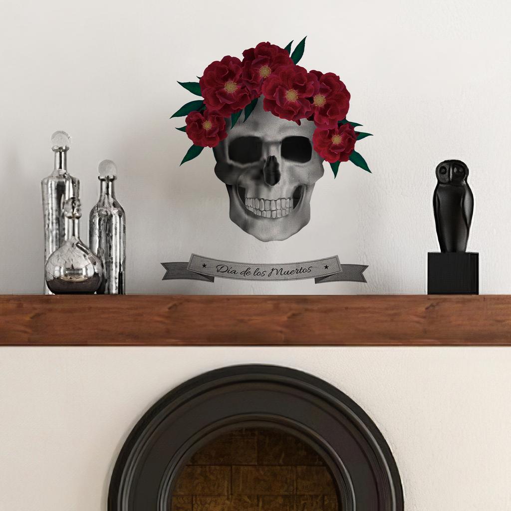 Halloween Skeleton Rose Home Wall Decal Chic Festival Floral Skull Wall Sticker Living Room Canvas Fabric Ffurniture Sticker