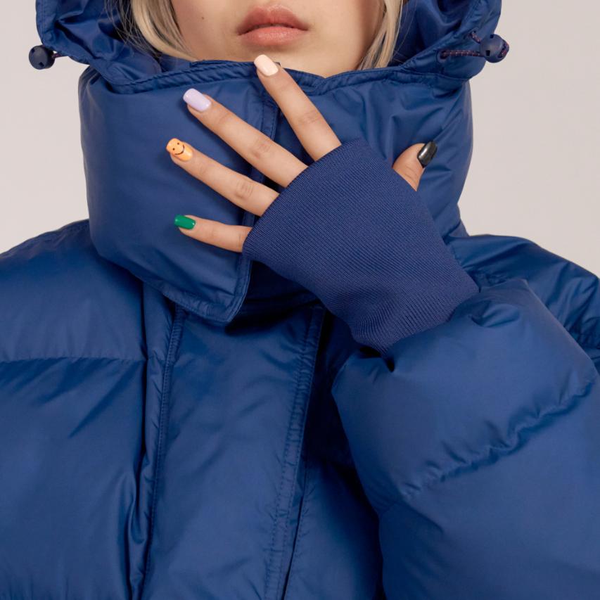 Adidas X Stella McCartney Collaboration Solid Color Logo Pocket Printed Long Cotton Coat Women Coats Blue HI6083