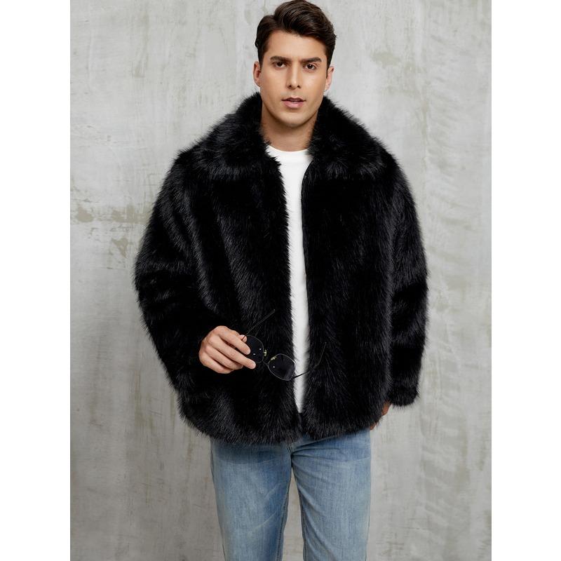European and American men's lapel short imitation fur jacket thermal jacket plush coat