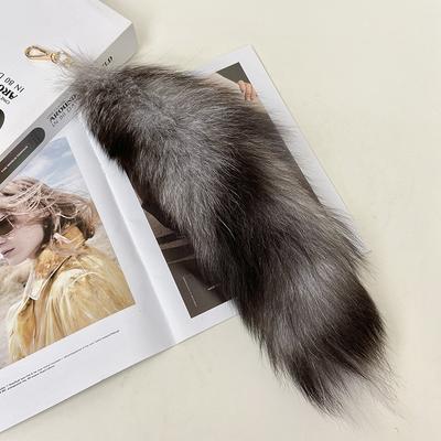 Llavero con forma de cola de zorro grande a la moda, llavero para bolso, decoración esponjosa