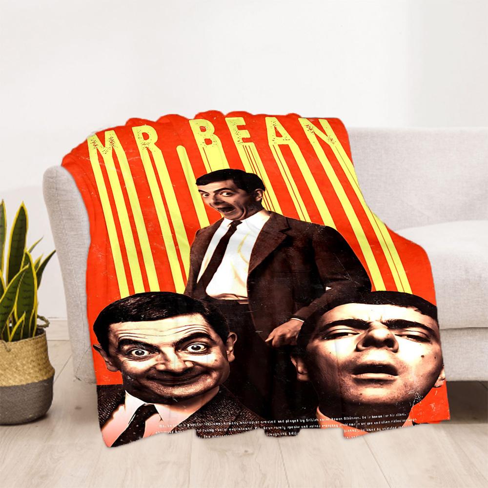 1pc Mr. Bean Outdoor Blanket Lightweight Flannel, Soft & Warm, All-Season Use for Sofa, Outdoor, Camping, Living Room, Office028