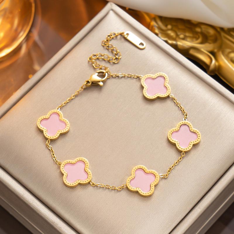 Non-Fading Rose Gold 18K Four-Leaf Clover Bracelet with Diamond Accent – European & American Style Charm Jewelry