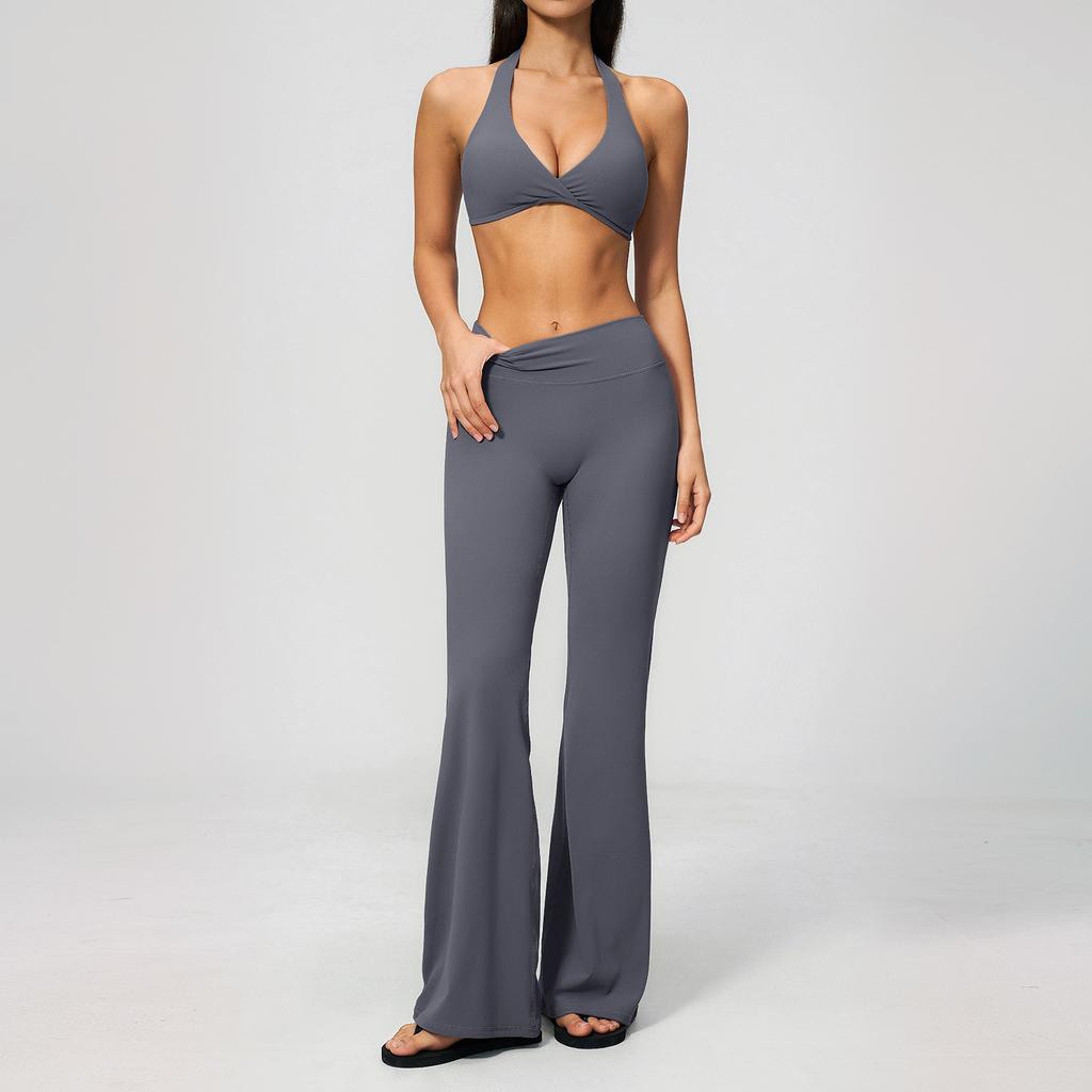 Women Yoga Set 2PCS Sportswear Workout Clothes Athletic Wear Gym Outfits Legging Fitness Bra Crop Top Long Sleeve Sports Suits