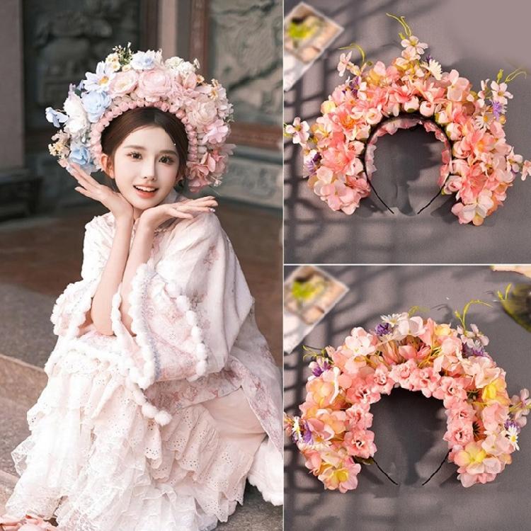 Sophisticated Floral Crown Hair Bands Traditional Ethnic Hair Accessory Double sided Fabric Flower Headband for Women