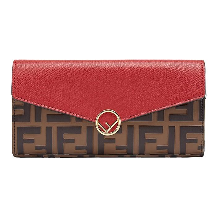

Fendi Gold Logo FF Patterned Long Flap Wallet Women Wallet Brown Red 8M0251-A6CB-F13VJ Basic Set (Bag+Dust Bag)
