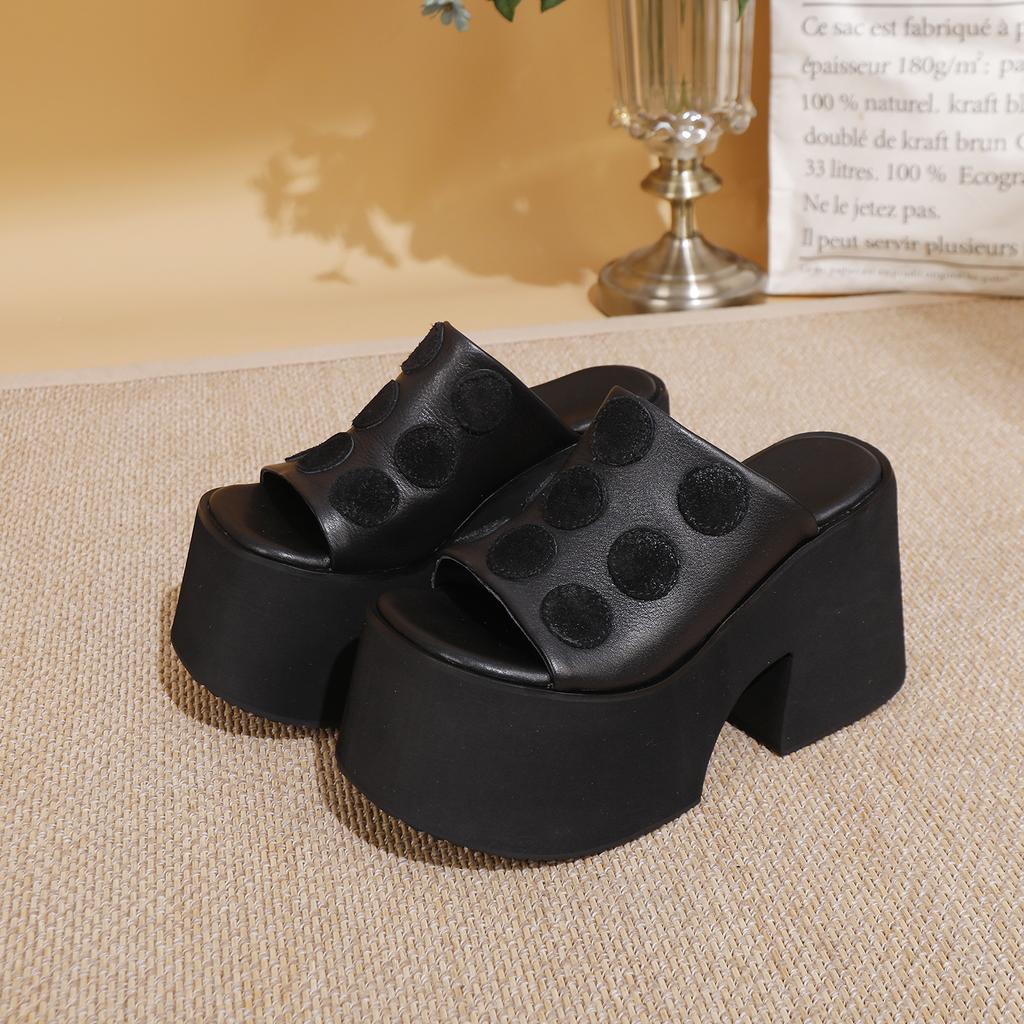 Johnature Fashionable Super High Heels Outdoor Slippers Genuine Leather Thick Soled Lightweight Women's Sandals