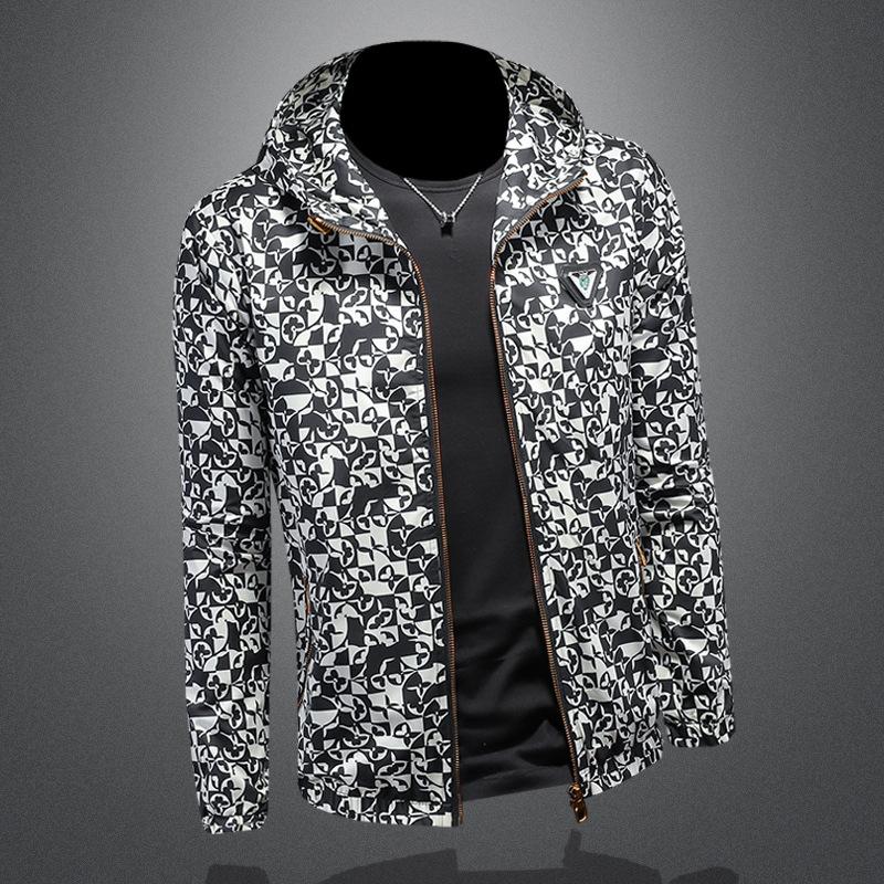 New And Printed Hooded Jacket For Men European Trendy Fashion Slim Fit Casual Outerwear 2416