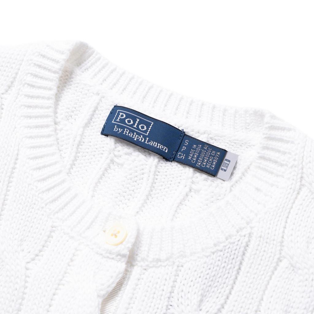Polo Ralph Lauren Solid Color Cable Knit Short Sleeve Cardigan Women Tops White 100053185