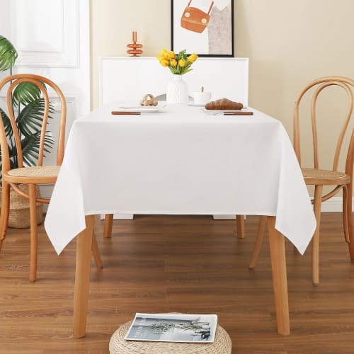 AooHome White Rectangular Tablecloth, Water-Repellent, Small, Solid Color, Stain-Resistant, Stylish, Simple Table Cover, Linen-Friendly, Heat-Resistan