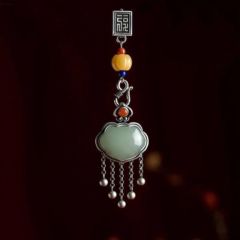 Оригинальный Кулон-пуговица Ретро Кисточка Длинный Ципао Китайский стиль Натуральный Хэтяньский зеленый нефрит Аксессуары для Ханфу Ювелирные изделия