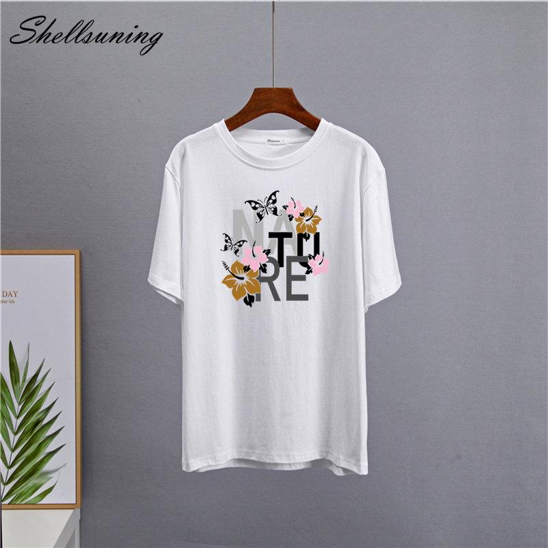 Shellsuning Vintage Graphic Harajuku Trička s potiskem Dámské 100% bavlna O Krátký rukáv Měkké trička Dámská Jednoduchá estetická trička