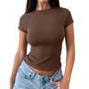 Women's Fashion Casual Slim Fit Raglan Short Sleeve Bottoming Shirt Outerwear Top