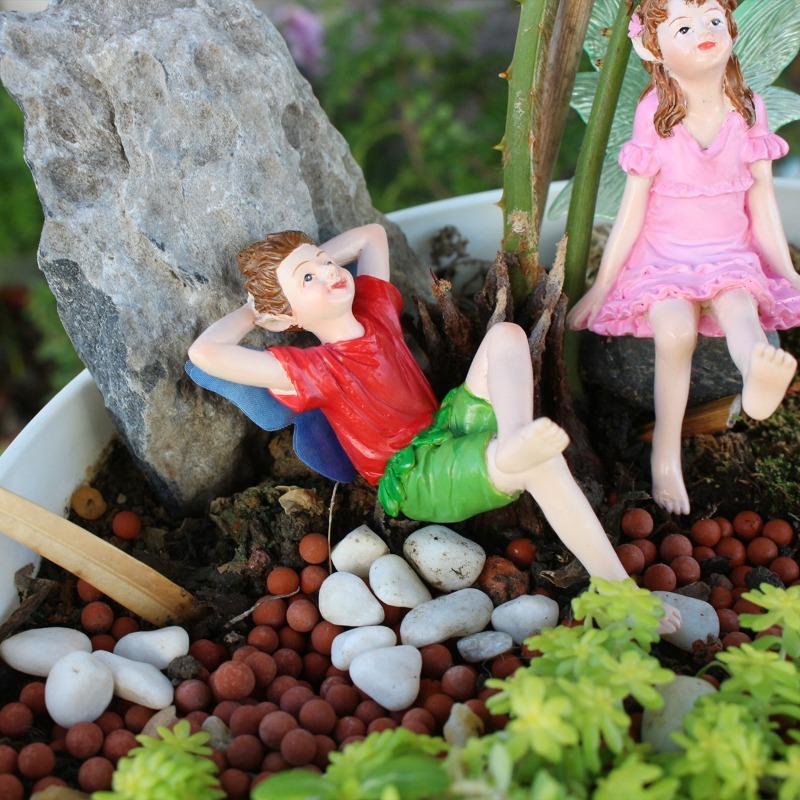 Creative Fairy Statue Flower Pot Decoration Resin Garden Micro-landscape with Luminous Male and Female Flower Fairies