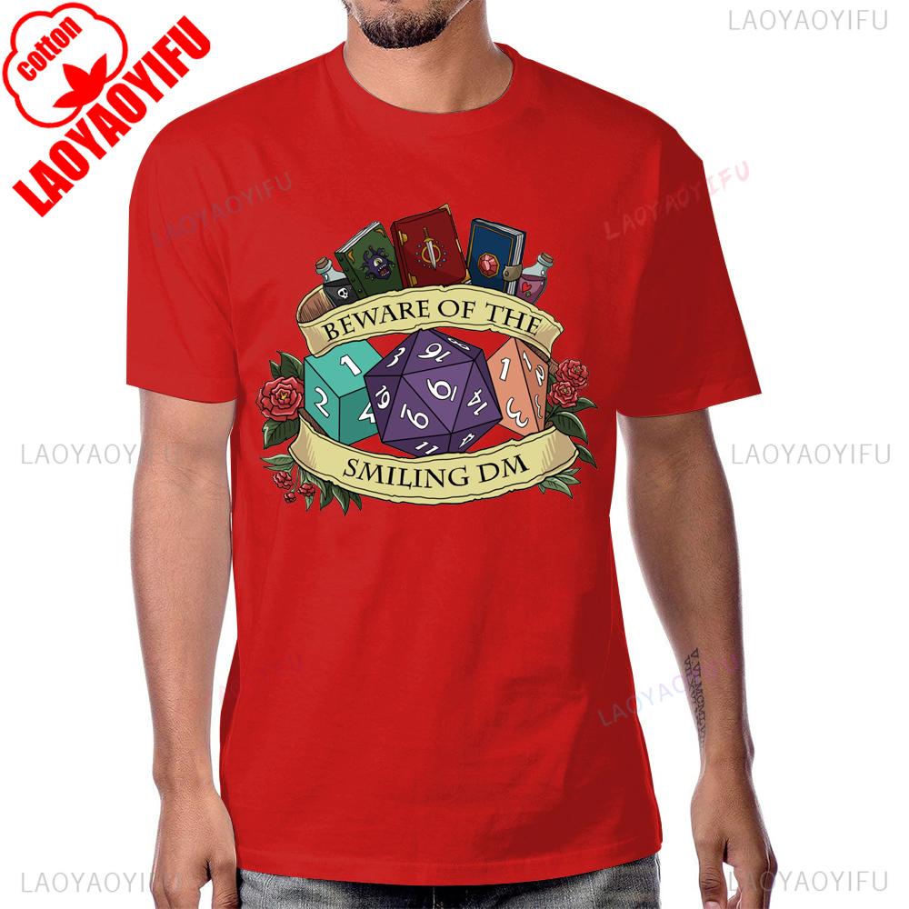 Beware of The Smiling DM Funny Dice Explore Dungeons DnD Graphic Printed T Shirt Cotton Short Sleeve Streetwear Hip Hop Tshirt S