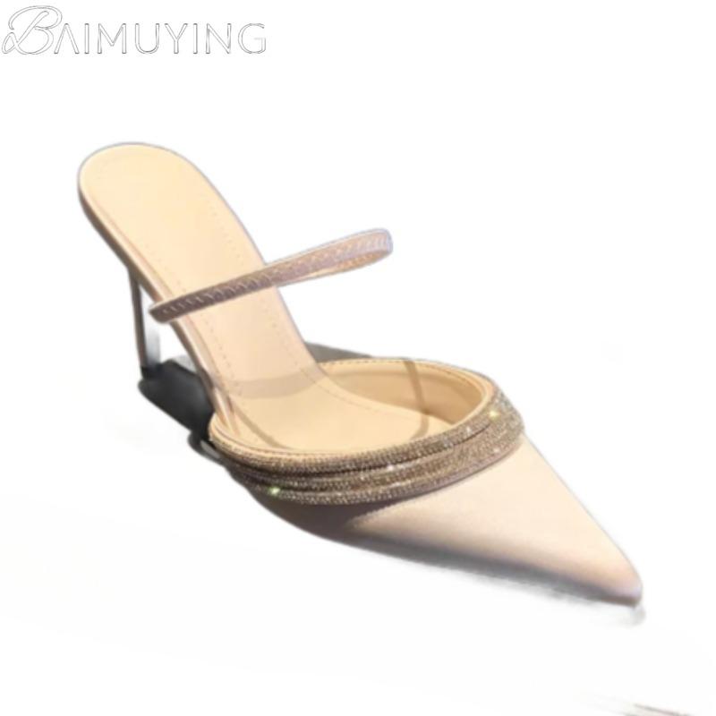 Fashion Crystal Women Heeled Sandals High Heels Slippers Pointed Toe Mules Summer 2025 Trend Sexy Dress Party Pumps New Sandalias Mujer
