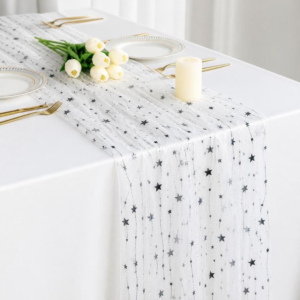 75*300CM Embroidered Table Runner Polyester Material Retro Style Tulle Table Decor Semi-Transparent Gauze Embroidery Design