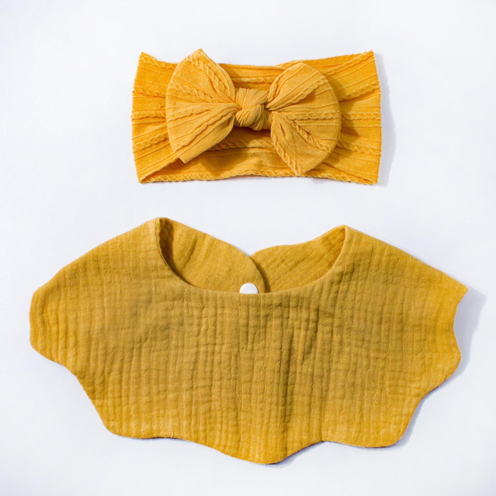 Baby Monochrome Cute Bow Headband+bib Set, Suitable For 0-2 Years Old One Size