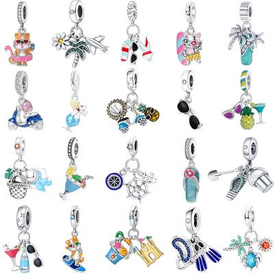 Originalcharmscopper Tongs Lunettes de Soleil Ananas Cocotier Pendentif Perlé Bracelet DIY Bijoux pour Dames Cadeau