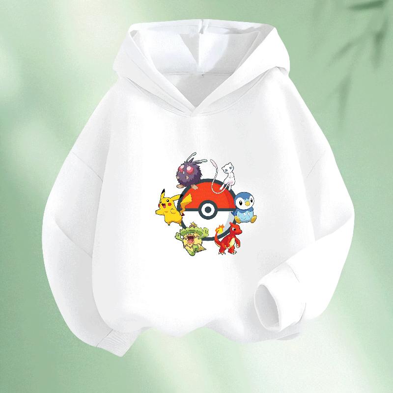 

2-14Y Boys Girls Cute Pure Cotton Hoodie Pikachu Anime Print Spring Autumn Fashion Hooded Wear 130 белый