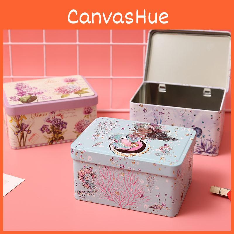 Mermaid Metal Storage Box With Lid For Desk Organizer Gift Decoration Students