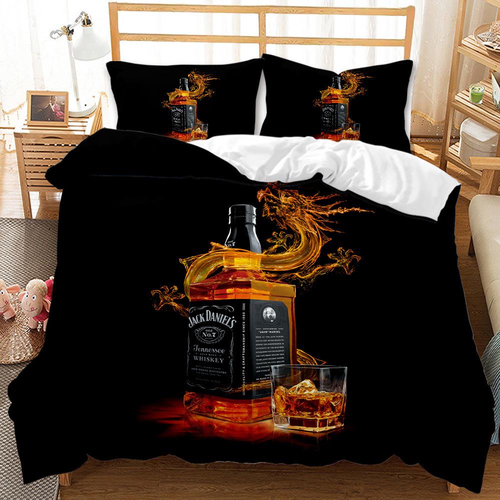 Wine Bottle Pattern Three-Piece Set 3D Digital Printing Abrasive Quilt Cover Bedding Kit