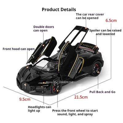 1:24 Scale Tourbillon Senna Car Model Toy Metal Diecast Doors Opened Sound Light Supercars Models Spray Cars Gifts for Children