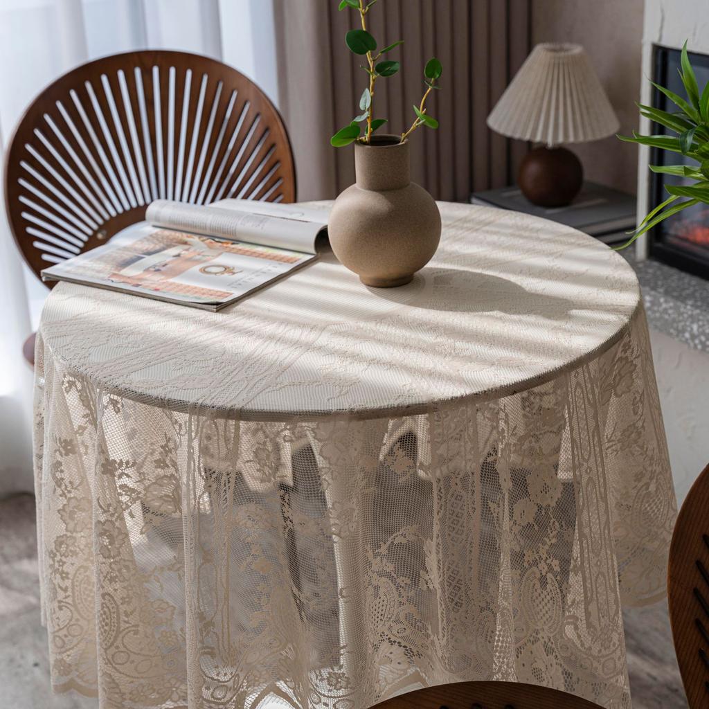 Cloth Daddy Ins Style Beige Lace Table Cloth Hollow Round Western Food Cafe Party Tablecloth Tablecloth