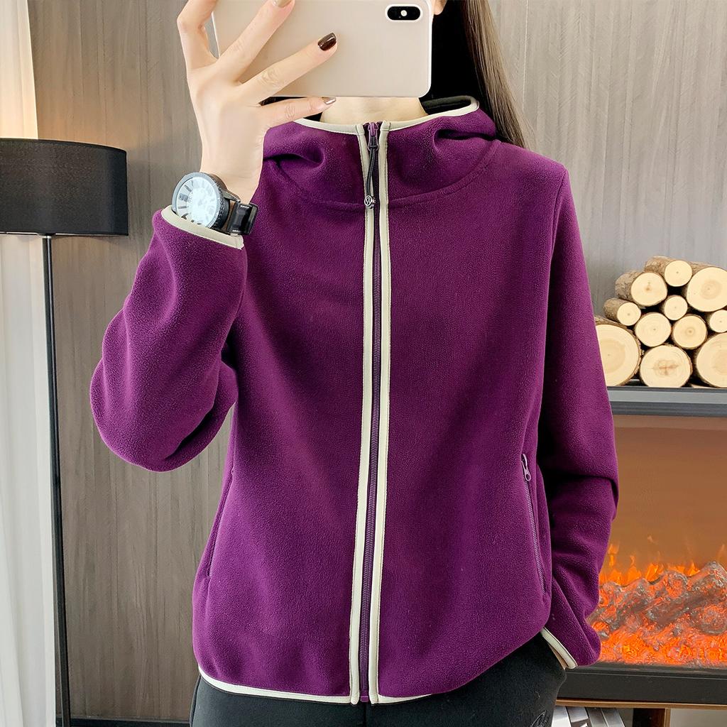 Damska Outdoorowa Jesienno-Zimowa Kurtka Polarowa z Kontrastowym Kolorem i Dwustronnym Polarem Ciepła Góra