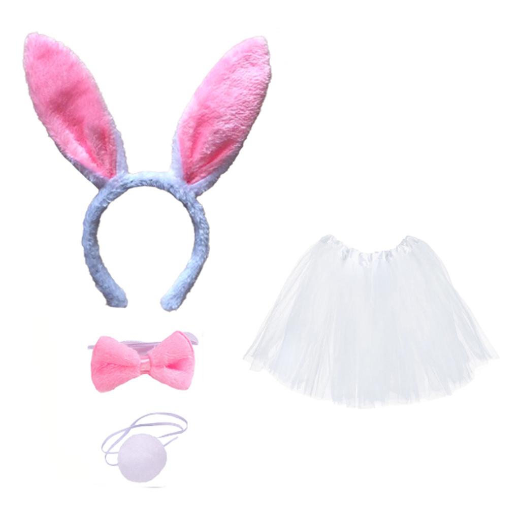 PESENAR Bunny Rabbit Costume Set Easter White Bunny Costume Accessory Ears Headband Tail Bowtie Paw Skirt Set Halloween