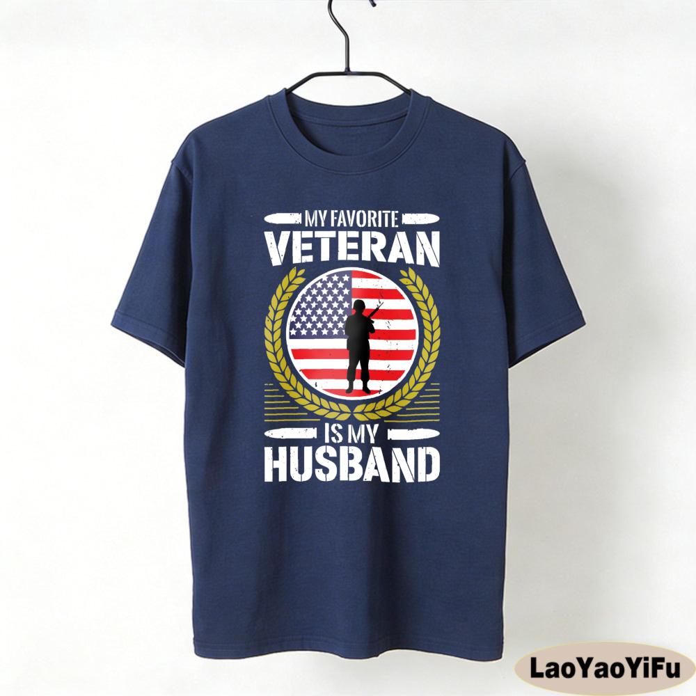 My Favorite Veteran Is My Husband Women T Shirt Military Family Tops Fashion Tees Streetwear Oneck Graphic Tshirt