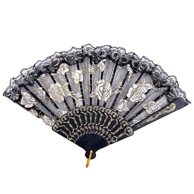 

Glowing Lace Rose Fan Lighting Up In DarkNights Party Luminous LED Fan For Girl Dancing Music Performances