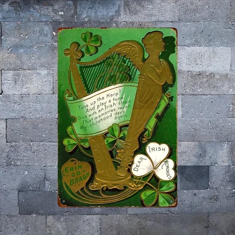 St PatrickS Day Irish Memories Metal Sign 787x118 Inches 2D Graphic Art Golden Harp Erin Design Iron Wall Decor for Ba