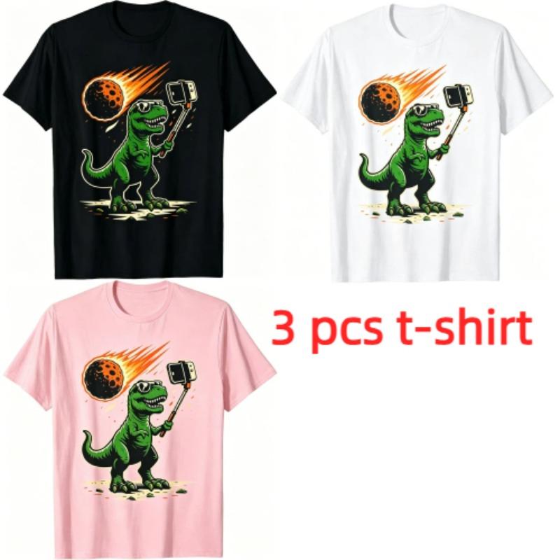 Funny Cartoon Dinosaur Selfie Pattern Print Men's T-shirt Summer Men's and Women's Casual Fashion Tops Men's Short Sleeve T-shirt Oversize Clothing