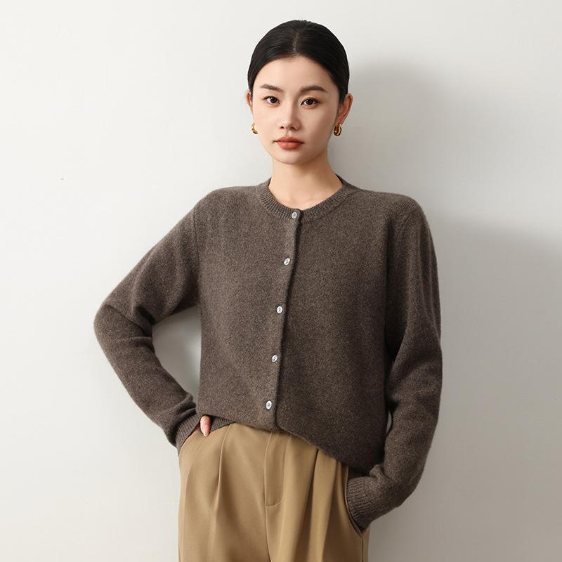 Yak Wool Women's Round Neck Cardigan - 2026 Autumn/Winter Solid Color Single-Breasted Sweater, Elegant Style