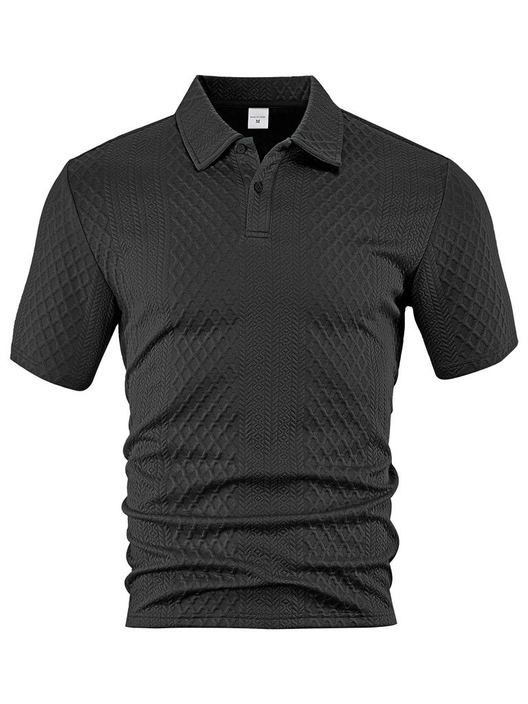 European and American Men's Clothing Summer Thin Loose Breathable Casual Solid Color Jacquard Lapel Short-sleeved Men's Polo Shirt