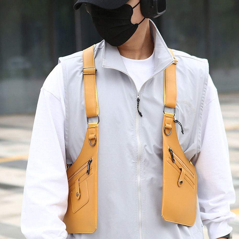 PU Leather Vest Bag Adjustable Shoulder Straps Underarm Strap Wallet Pocket Travel Leisure