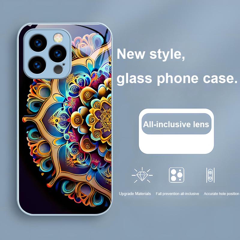 Abstract Flower Green For IPhone 16 Pro Max 15 P Lus 14 Pro 13 12 Mini 11 P Ro Max X XS 7 8 Plus 2022 Tempered Glass Phone Case